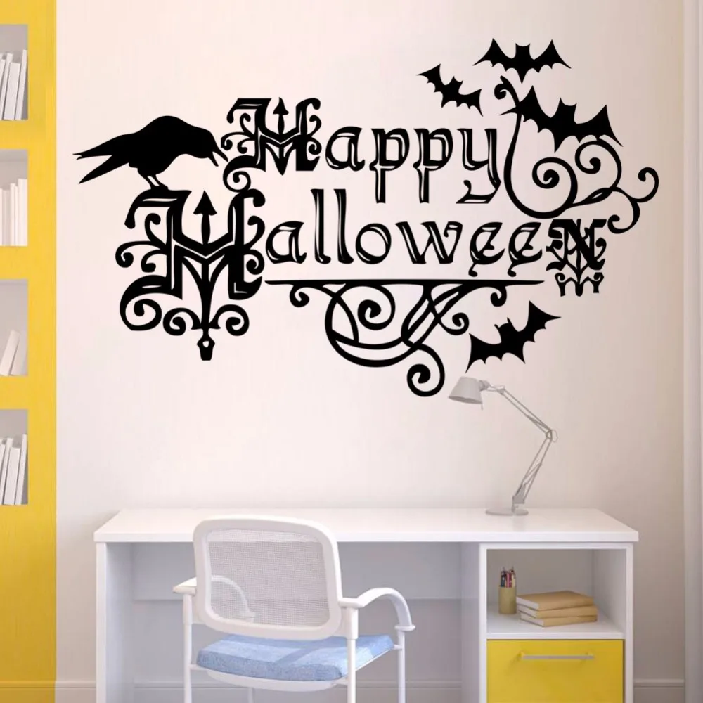 Kata Kata Bahasa Inggris Happy Halloween Dekorasi Kelelawar Stiker