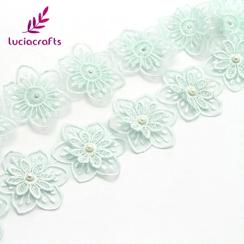Lucia crafts, 1 год/партия, много вариантов, двойная вышивка, цветок с жемчугом, кружевные ленты, пошив одежды «сделай сам», аксессуары N0501 - Цвет: Light Blue