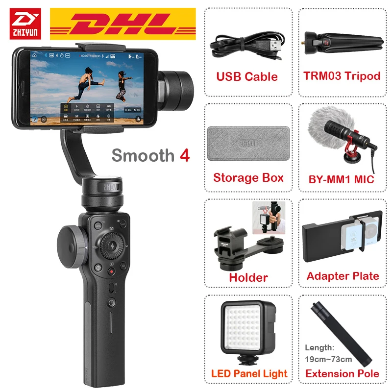 Zhiyun Smooth 4 3-осевой Ручной Стабилизатор на шарнирном замке для смартфона фокусировки камеры для iPhone X 8 7 6 Plus для samsung Galaxy S9+ S9 S8+ S8