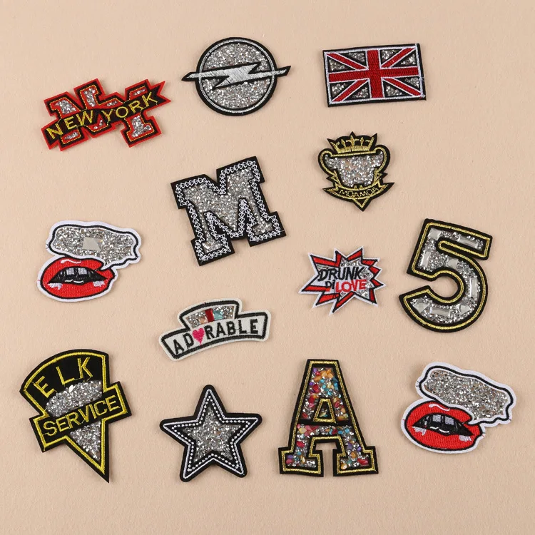 Rhinestone Badges Embroidered Iron on Patch Zircon DIY Emblems Hat Bag Shoes Pants Decorations British Style | Дом и сад