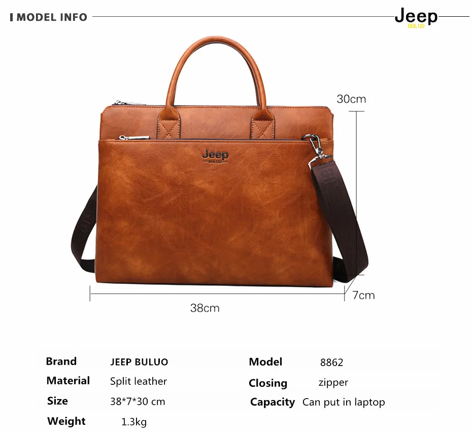 JEEP BULUO High Quality Men Briefcases Set For 14 inch Laptop Business Bags Handbags Leather Office Shoulder Bags Large Capacity