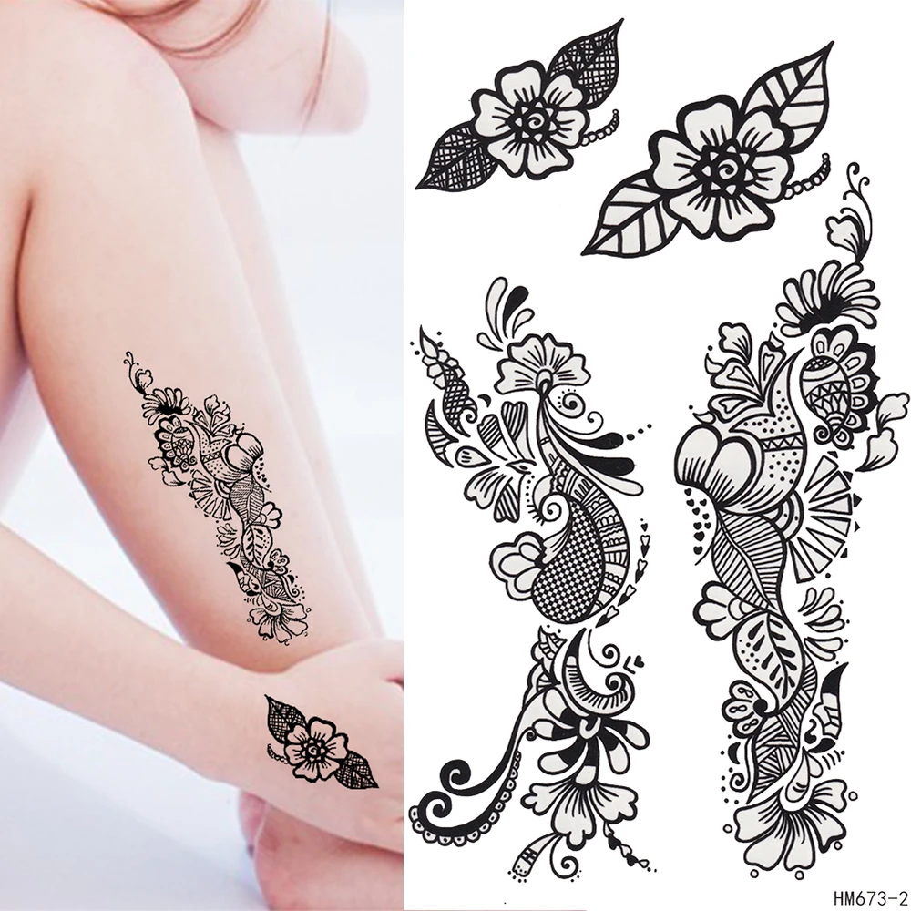 キング馬黒ヘナタトゥー花フェイクタトゥー防水タトゥー袖フラッシュ一時的な入れ墨ステッカー Tattoo Sticker Temporary Tattoo Stickertatoo Waterproof Aliexpress