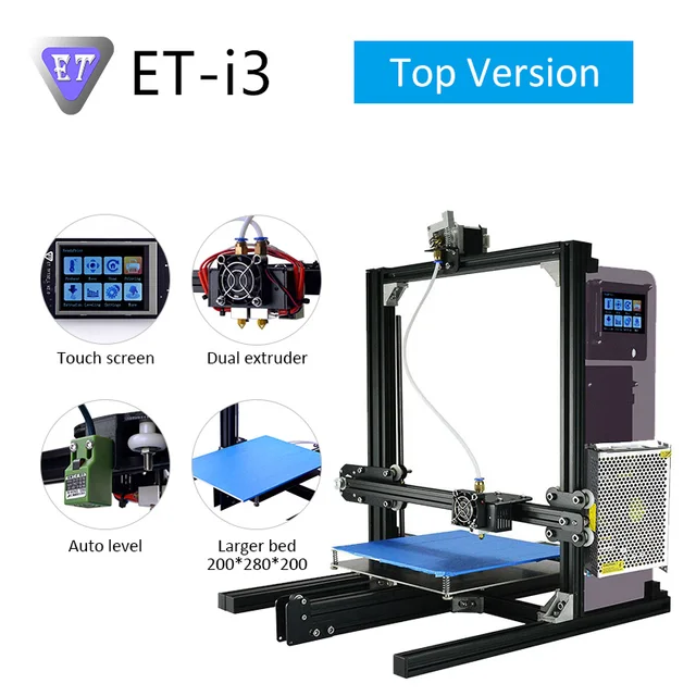 Special Offers ET i3 3D Printer DIY Kits with Double Extruder MK7 MK8 MK10 Extruder Auto Level Large Size Compatible Ramps 1.4 board 