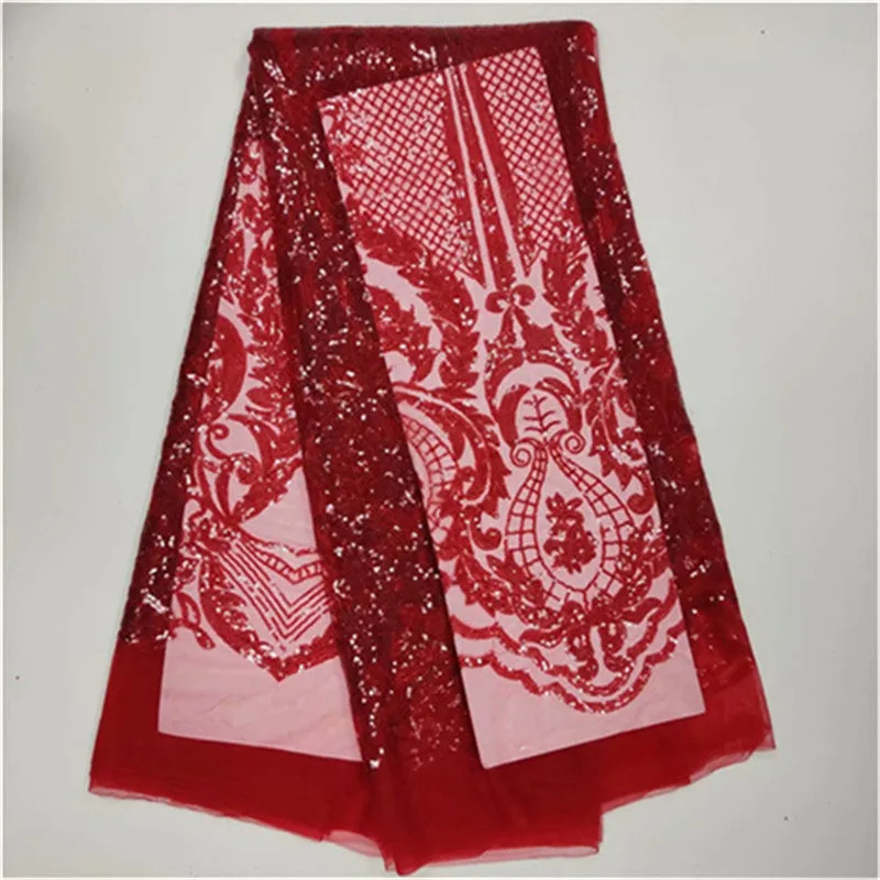 

French lace fabric 5yds/pce by dhl red sequins fabrics for women asoebi dresses new arrival high quality nigerian fabric
