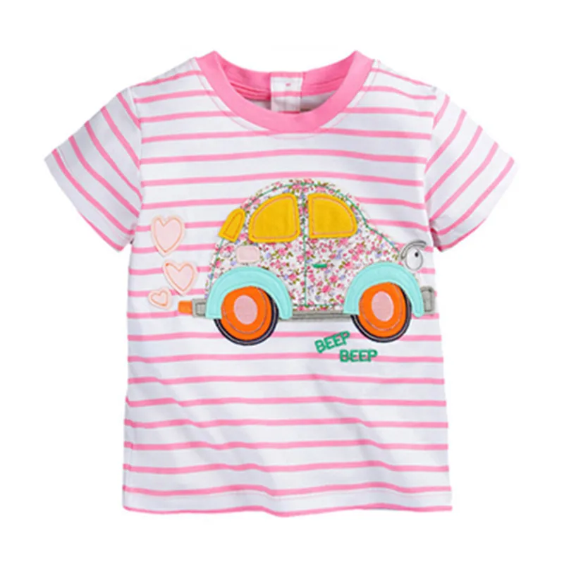 Buy Summer baby girls tops tees,cartoon car applique embroidery T shirt,pink