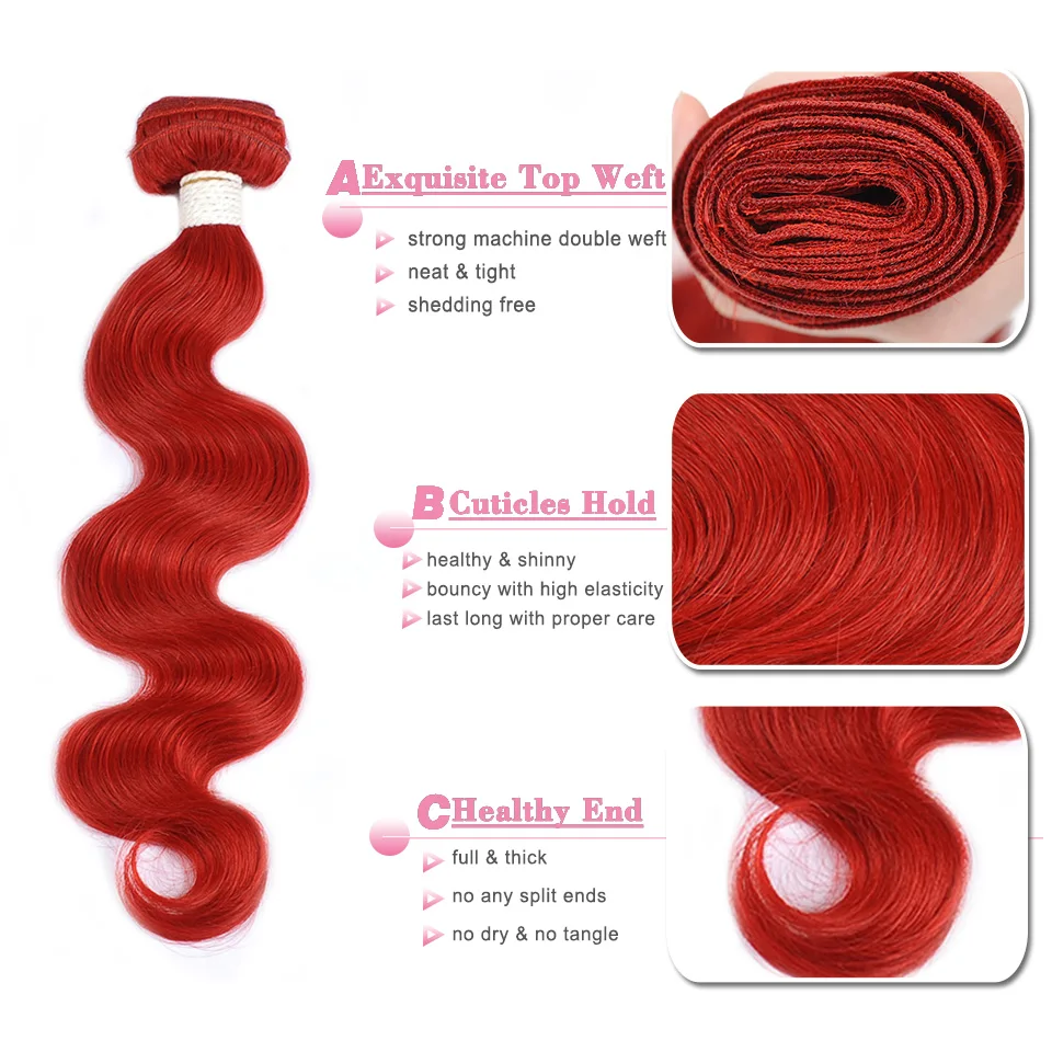 Pinshair Red Body Wave Bundles with Closure Red 99J Burgundy Bundles Peruvain Human Hair 3 Bundles with Closure Non-Remy 10-26
