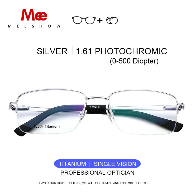 Оправа для очков из чистого титана, мужские очки по рецепту, брендовая деловая оптическая оправа, высокое качество, титановые гибкие очки 8911 - Цвет оправы: Silver 1.61 Photo
