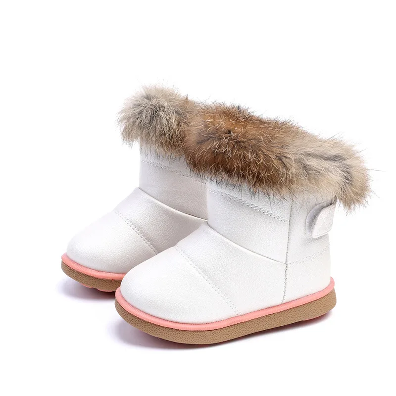 

Kids Leather Boots Winter Children Thicken Plush Snow Boots Fashion Baby Girls Rabbit Fur Ankle Boots Infant Boys Casual Shoes