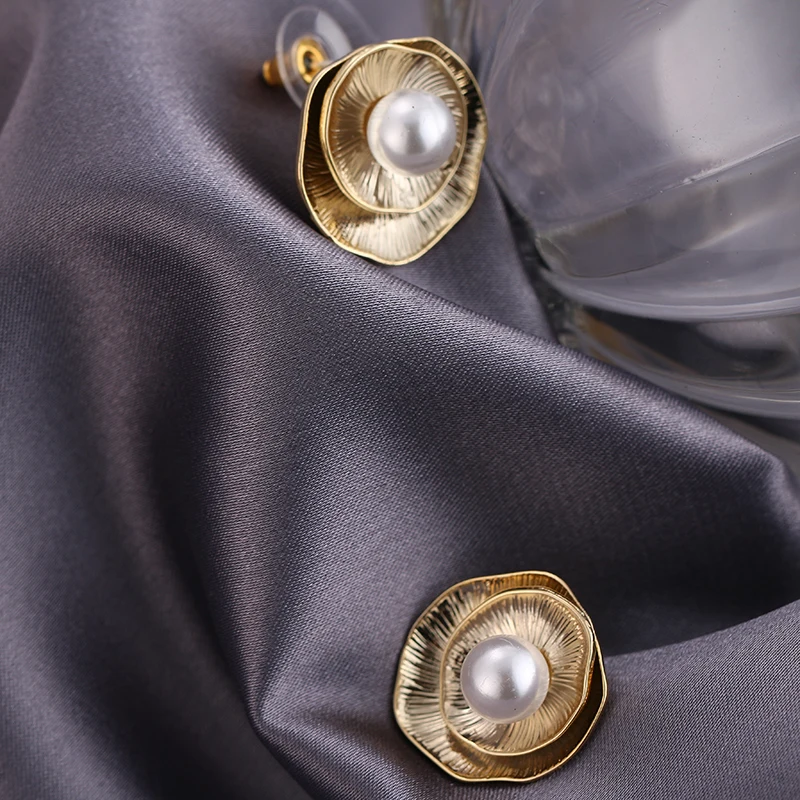 Yhpup модные минималистичные геометрические круглые серьги-гвоздики из цинкового сплава с искусственным жемчугом, Золотые серьги orecchini для девушек, вечерние, подарок