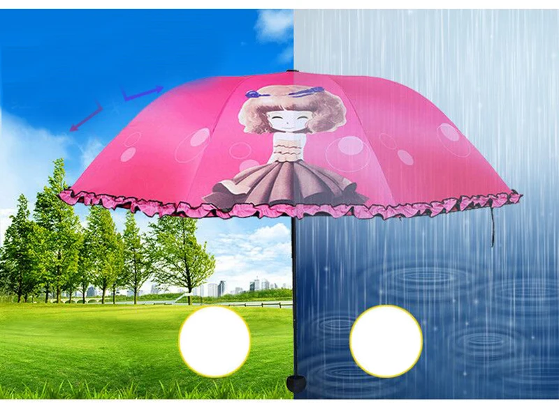 Korea cute princess children umbrella male and female primary school female folding umbrella black plastic sunscreen cartoon rain dual-use umbrella23