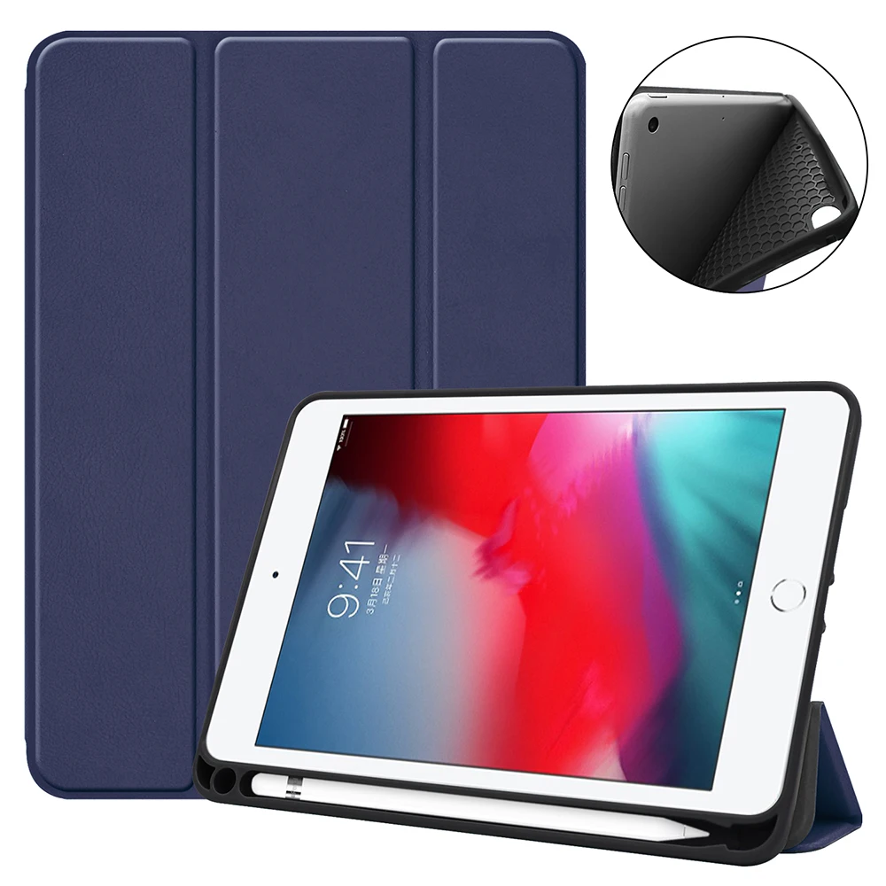 

Tr-Fold Case for New IPad Mini 5 7.9 Inch 2019 with Pencil Holder Smart PU Leather Back Silicone Case for IPad Mini 4 Funda