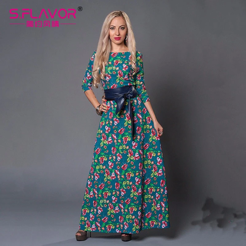 S FLAVOR Women casual Dress Russian Elegant Printing long dress for female Spring Autumn font b
