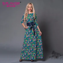 S FLAVOR Women casual Dress Russian Elegant Printing long dress for female Spring Autumn vestido de