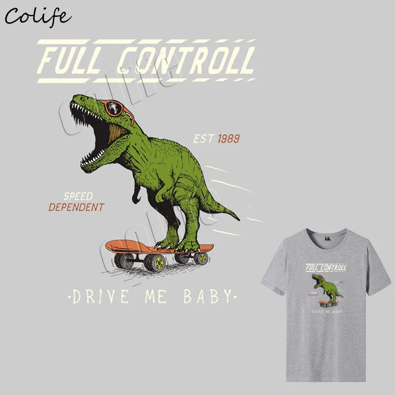 

Creative Skateboard Dinosaurs Ironing Sticker Washable Heat Transfers Appliques Badge DIY Apparel Accessory Patches For Clothes