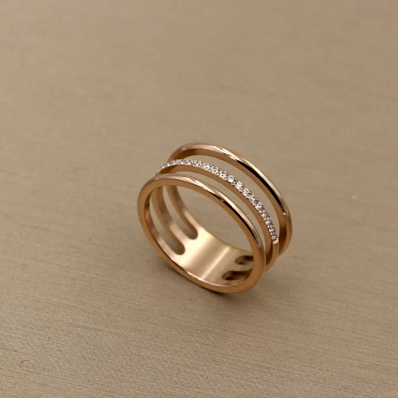 2017 новый Три Слоя Циркон Titanium Из Нержавеющей Стали Кольца Для Мужчин и для Женщин