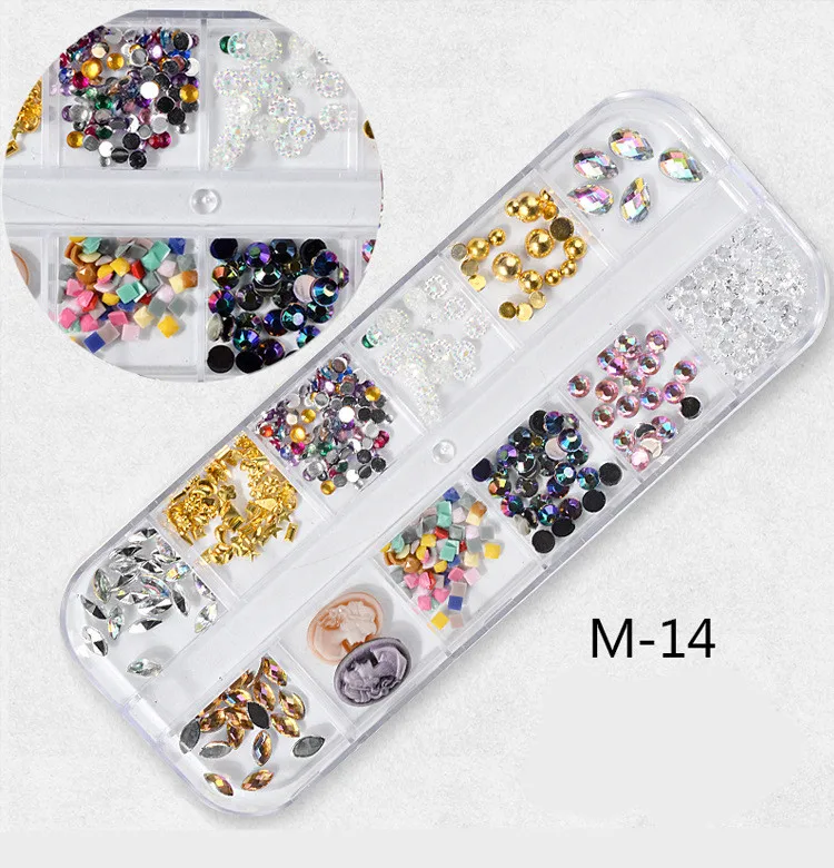 Смешанные Ювелирные изделия Стразы для маникюра блестящие наклейки с блестками бусины Шарм Сплав заклепки алмазные камни DIY Художественный Гель-лак для ногтей инструмент - Цвет: sp0239 M 14