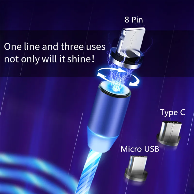 Светодиодный светящийся Магнитный usb-кабель, магнитный Micro USB type-C кабель для samsung Galaxy S9 S8 Xiaomi huawei iPhone X Xs Max