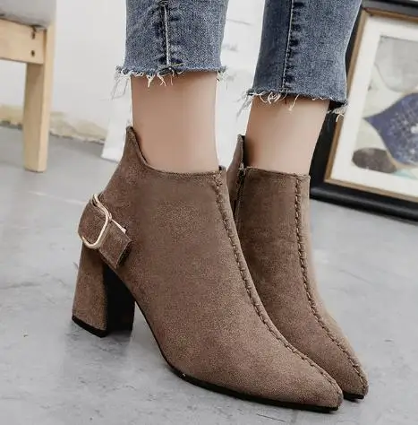 

2018 New Fashion Women Ankle Boots Suede Leather Women High Heels Autumn Winter .
