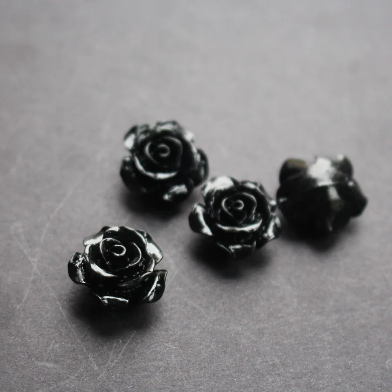 

10Pieces 15mm Black Color Camelia Coral beads Synthic Coral flower beads Cabochon for Jewelry making
