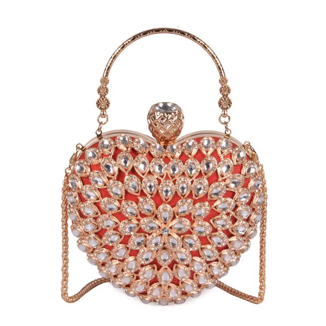 NEW Heart Shaped Diamonds handbag for women Evening Bags Chain Shoulder
