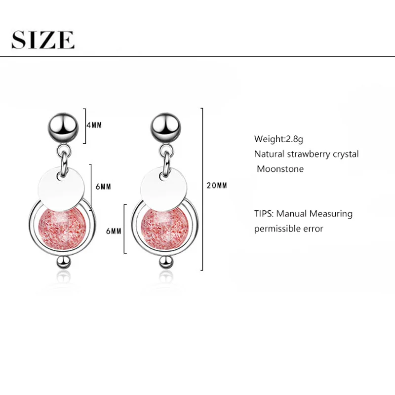Anenjery простые 925 пробы серебряные серьги с натуральным розовым клубничным кристаллом лунного камня маленькая кисточка для женщин подарок S-E826