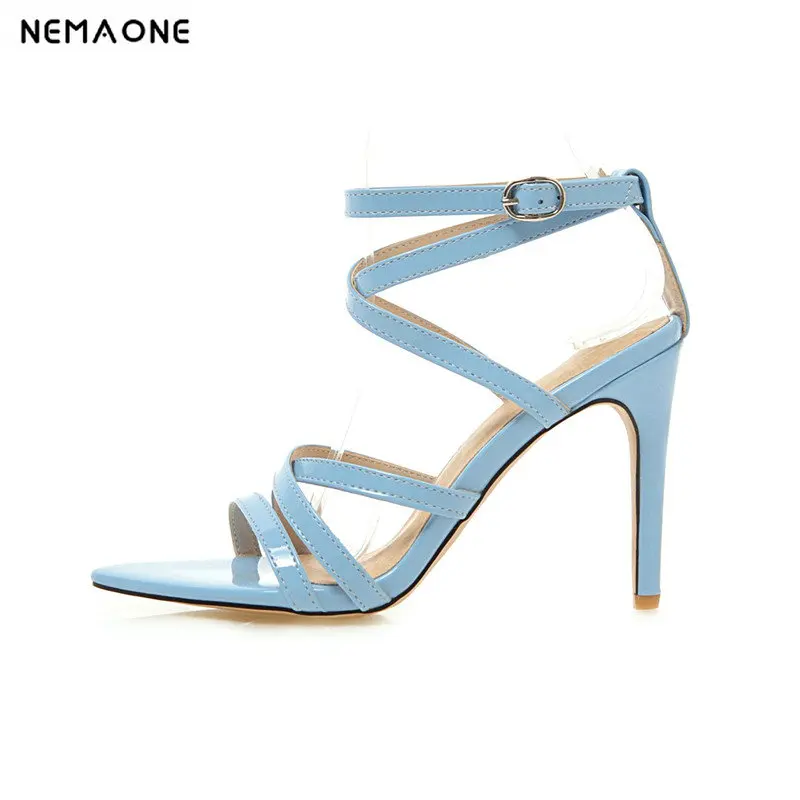 

NEMAONE High Heels shoes Sandals Summer Sexy poined Toe Party Dress 10CM Platform Gladiator Women Shoes size 41 42 43