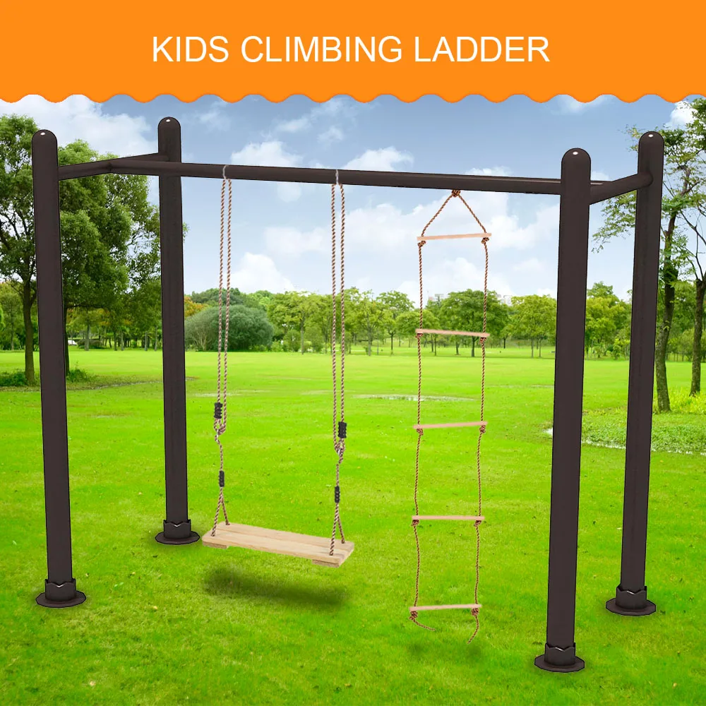 Kids Children Wood Ladder Sturdy Indoor Outdoor Rope Climbing Ladder 5 Rungs Ladder Playground Yard Toy Play Fun Sports Tool