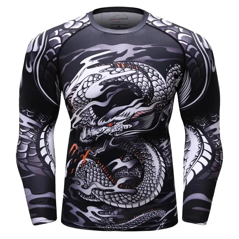 new 3D print t shirt men GYMS compression shirt T-shirt Men's Dragon's Flight Short Sleeve Rash Guard MMA BJJ tops T-shirt - Цвет: 3