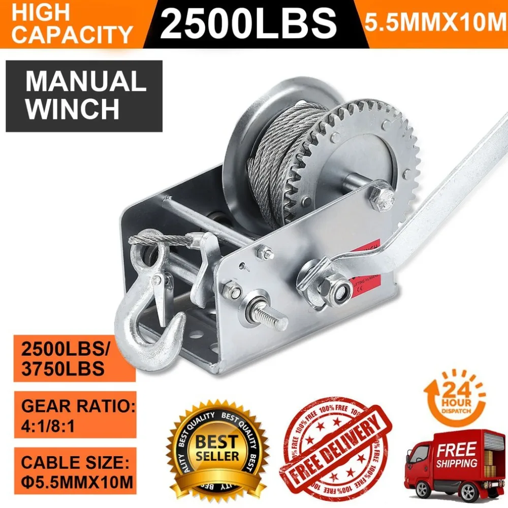 

Professional 10M/7M Steel Wire Hand Manual Winch 2500lbs Trailer Marine Hand Power Puller Boat Truck Lifting Sling Hand Tools