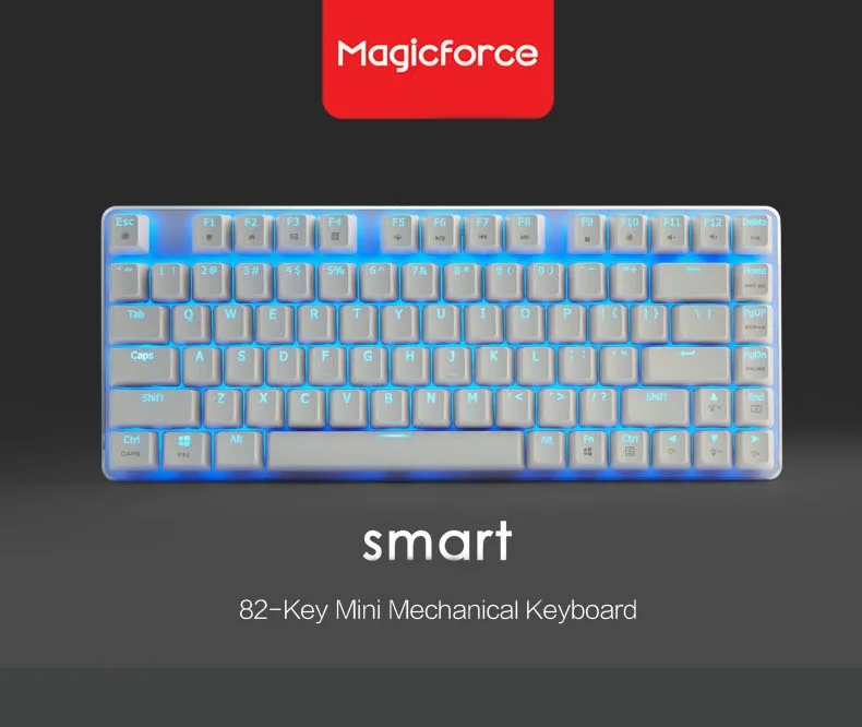 

New Arrival White Magicforce 82 Key USB Wired Backlit Ergonomic Mechanical Gaming Keyboard Gateron Switches;Ice-Blue Backlight