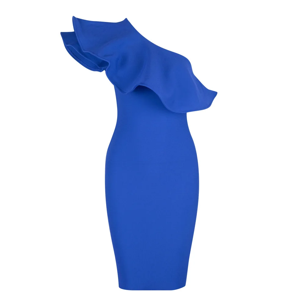 

Missord 2019 Blue off shouler Bodycon Bandage sleeveless Backless Ruffles Club cocktails Dress FT19237-2