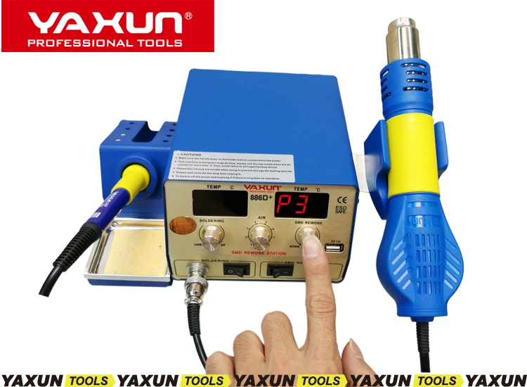 Новинка года с 5 V, 1A USB Выход YAXUN 886D+ 2 в 1 SMD горячего воздуха и паяльная станция, температура Momery Функция паяльная станция