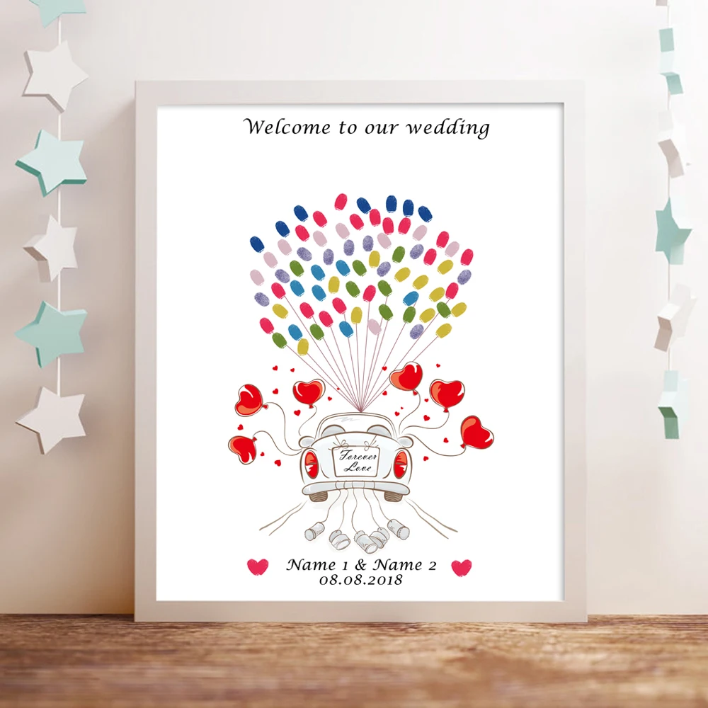 

Love Wedding Car,Customize Name Date Fingerprint Signature Guest Book,DIY Thumbprint Guestbook For Wedding Party Decoration