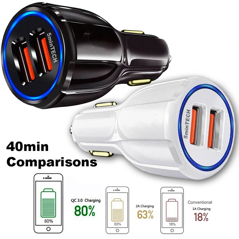 عالمي مزدوج USB شاحن سيارة 9 V ، 12V-1.8A 5 V 3.1A QC3.0 سريع السريع شحن مصباح ليد المزدوج 2 منفذ USB للسيارة مهايئ شاحن