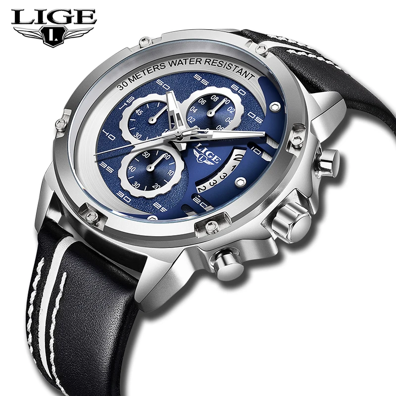 

LIGE Top Brand Luxury New Mens Watches Quartz Sport Waterproof Watch Men Military Leather Clock Wristwatch Relogio Masculino