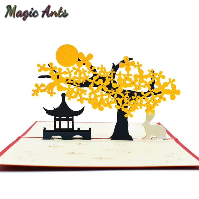 3D Rabbit Flower Pop UP Cards Birthday Gift with envelope sticker laser cut Animal Greeting Cards postcards Mid-Autumn Festival