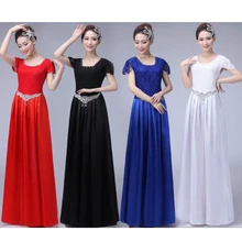 Китайский народный танцевальный костюм, музыкальное классическое платье для хора, традиционные Длинные костюмы, женская одежда для бальных танцев, сценические наряды