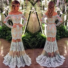 Atemberaubende Long sleeves Brautkleider Spitze Appliques Nixe Abendkleider Illusion party kleid vestido de festa longo