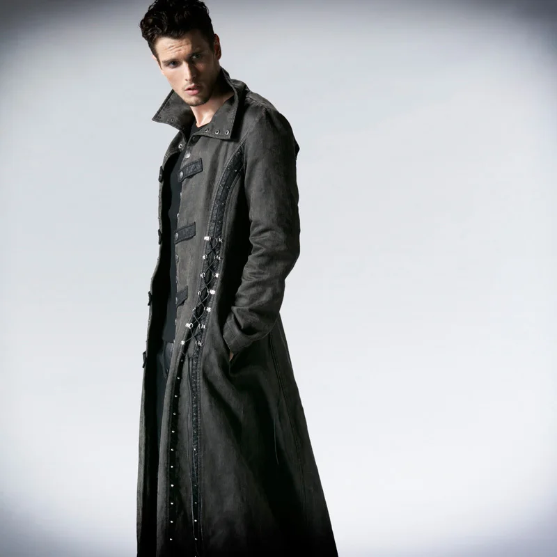 New Punk Fashion rave Men Long Coat Jacket Handsome Novelty Black