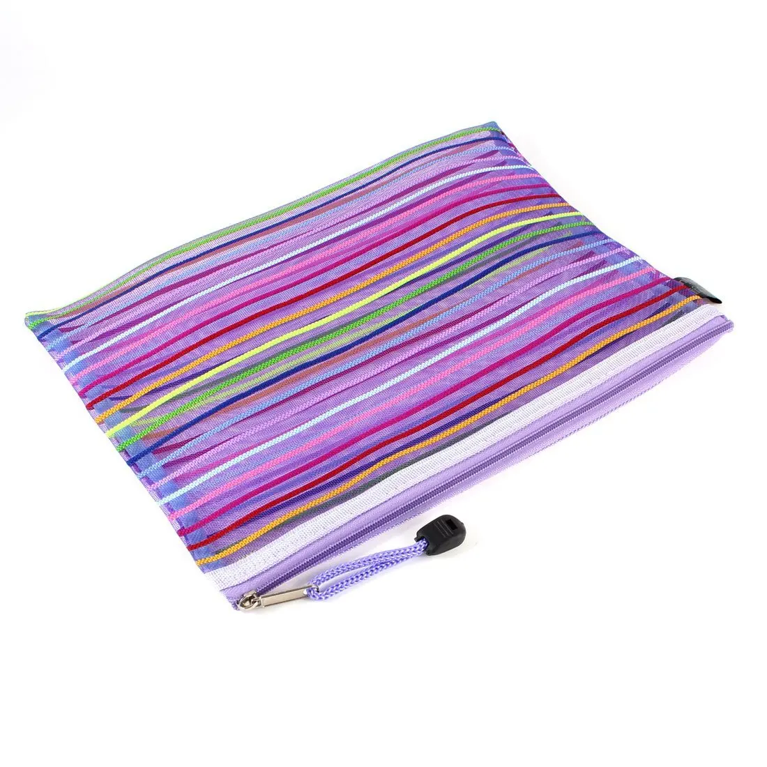 

SCLL Hot A5 Nylon Stripe Zipper Closure Documents Mesh File Bag - Purple