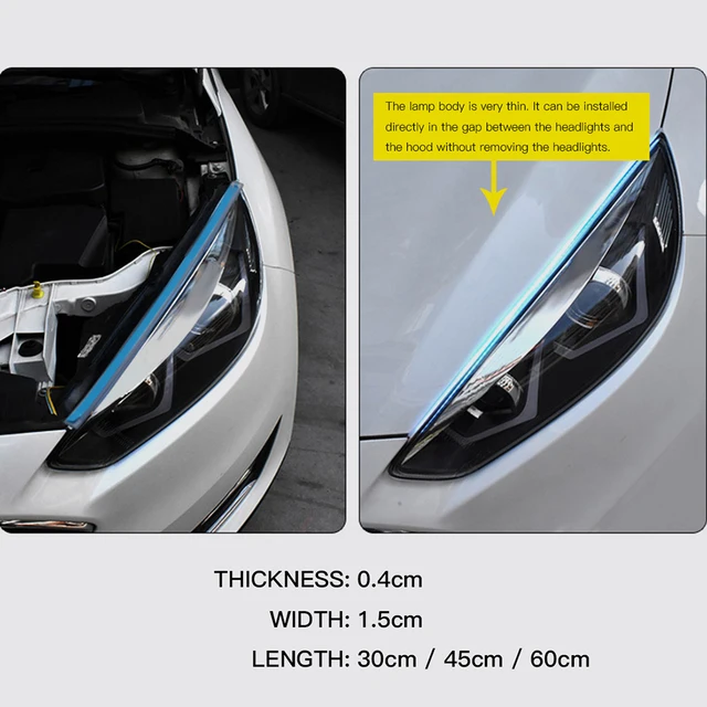 Tira de luces LED ultrafina DRL 30 45 60cm para coche, intermitente, resistente al agua, Flexible y suave, color blanco, rojo, amarillo, 2 uds. Tira de luces LED ultrafina DRL 30 45 60cm para coche, intermitente, resistente al agua, Flexible y suave, color blanco, rojo, amarillo, 2 uds.