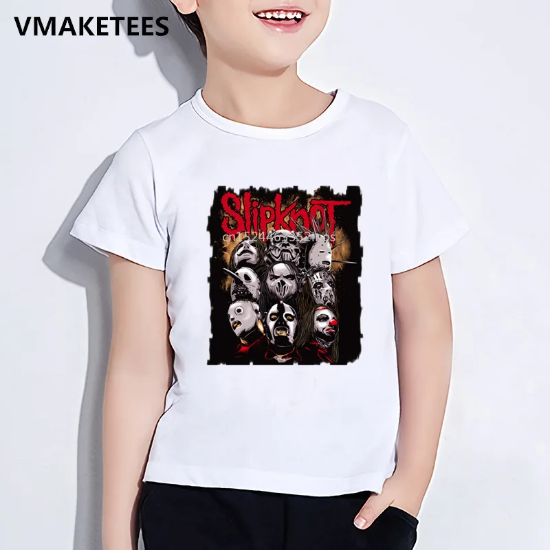 Для детей, на лето короткий рукав для мальчиков и девочек; Футболка детская тяжелый металл рок-группа Slipknot Футболка с принтом крутая детская одежда, ooo326