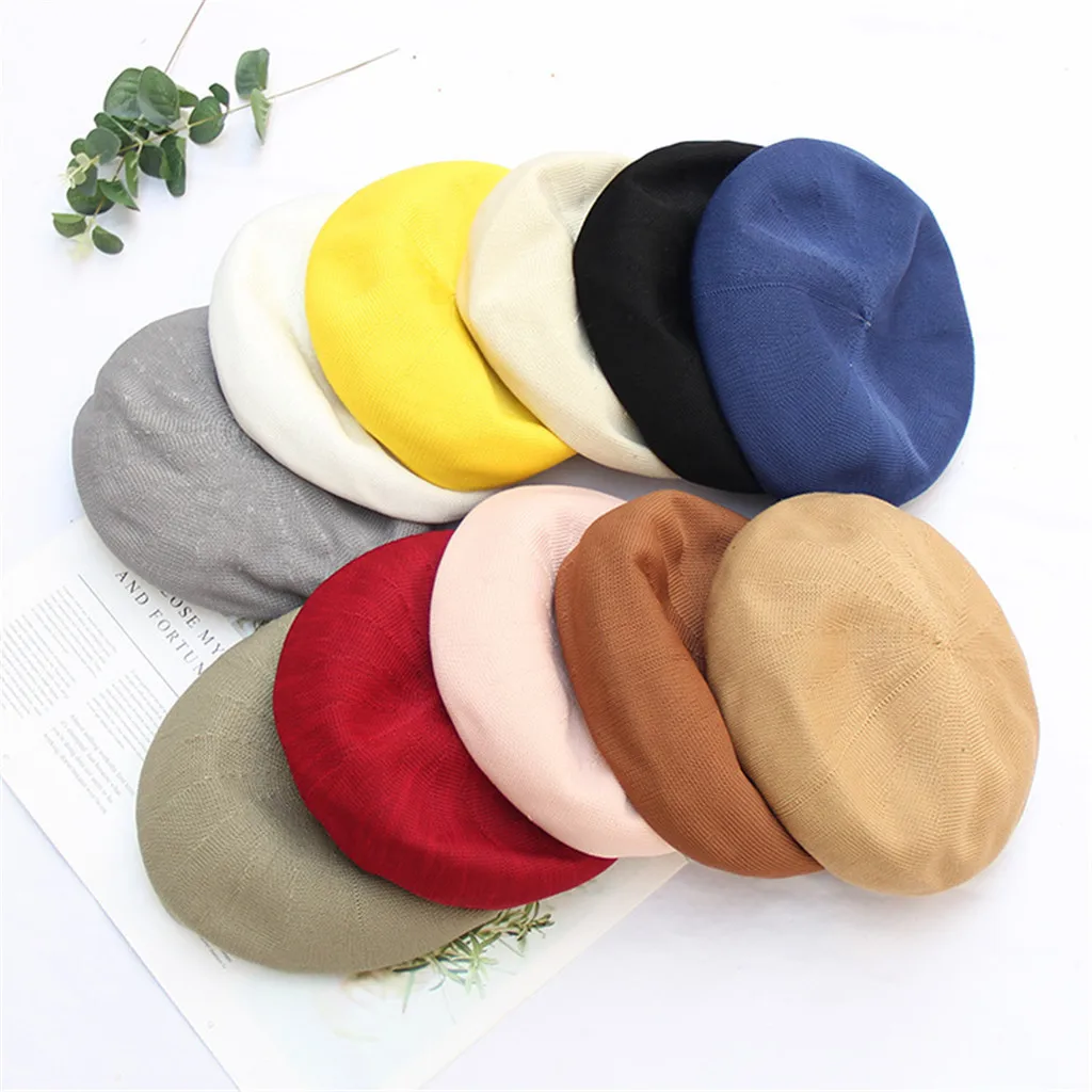

Beret Hat French Style Beanie Cap Solid Color Hat for Women and Girls