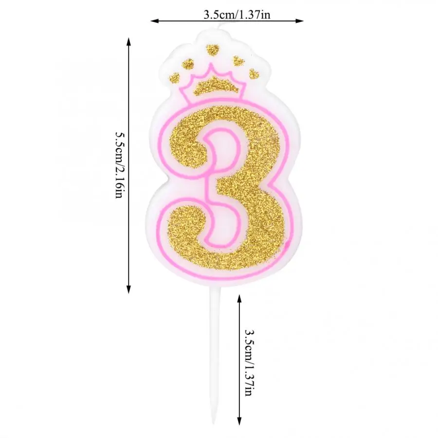 1 шт., свечи на день рождения, От 0 до 8 лет, детские свечи на день рождения, вечерние, декоративные свечи, корона, дымовые свечи для торта - Цвет: number 3
