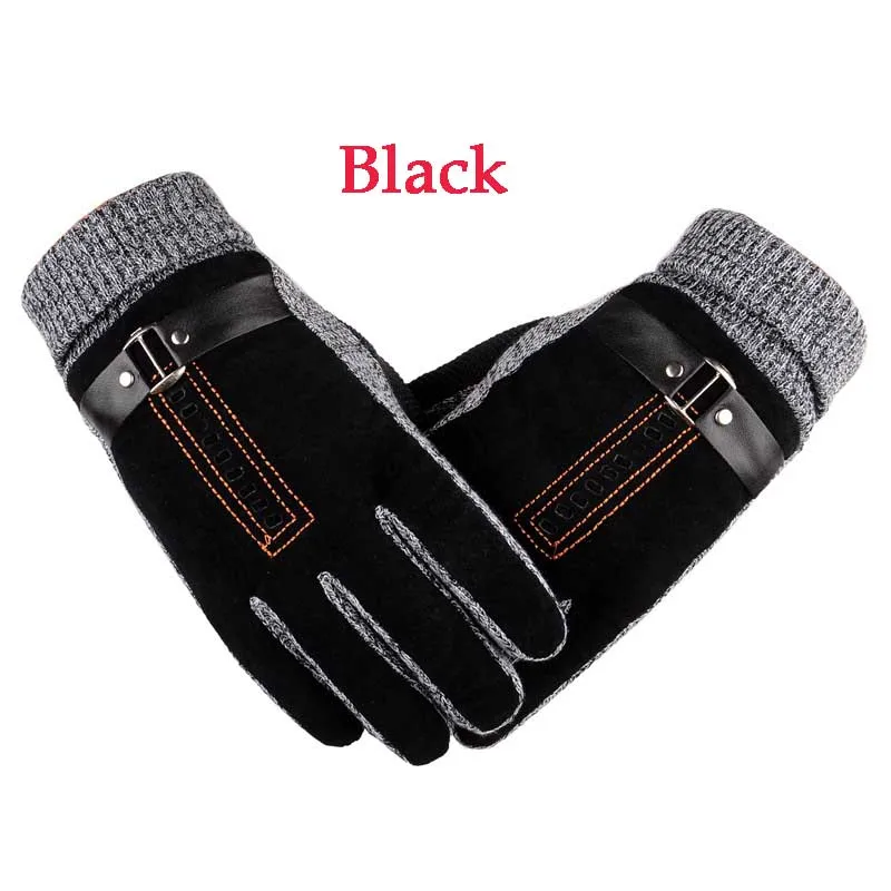 

Winter Riding Pair of Glove Outdoors Driving Motorcycle Warm Pig Skin Personality Anti-slip Thicken Men Velvet Windproof