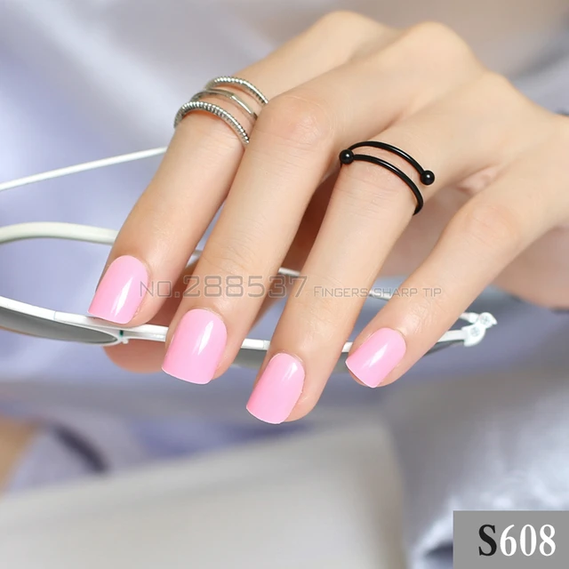 Bright Solid Color 24pcs False Nails Cute Powder Candy Short Round Bright Solid Color 24pcs False Nails Cute Powder Candy Short Round Square Head Simple Lovely Fake
