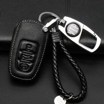 

Genuine Leather car key fob cover case set+Metal Keychain ring for Audi A2 A3 A4 A6 A8 TT flip foldremote repair protect shell