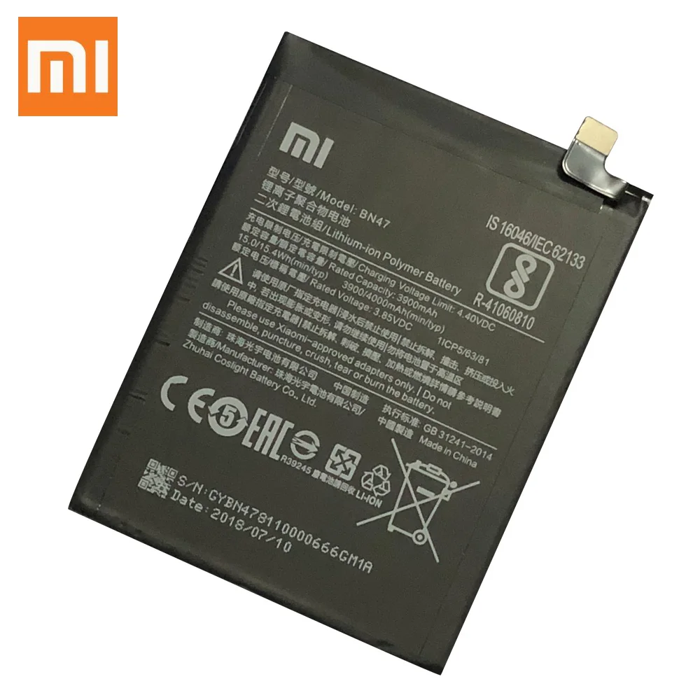 Аккумулятор для XIAO mi Red mi 6 Pro Аккумулятор BN47 3900 мАч для Xiaomi mi a2 lite замена батареи полная емкость