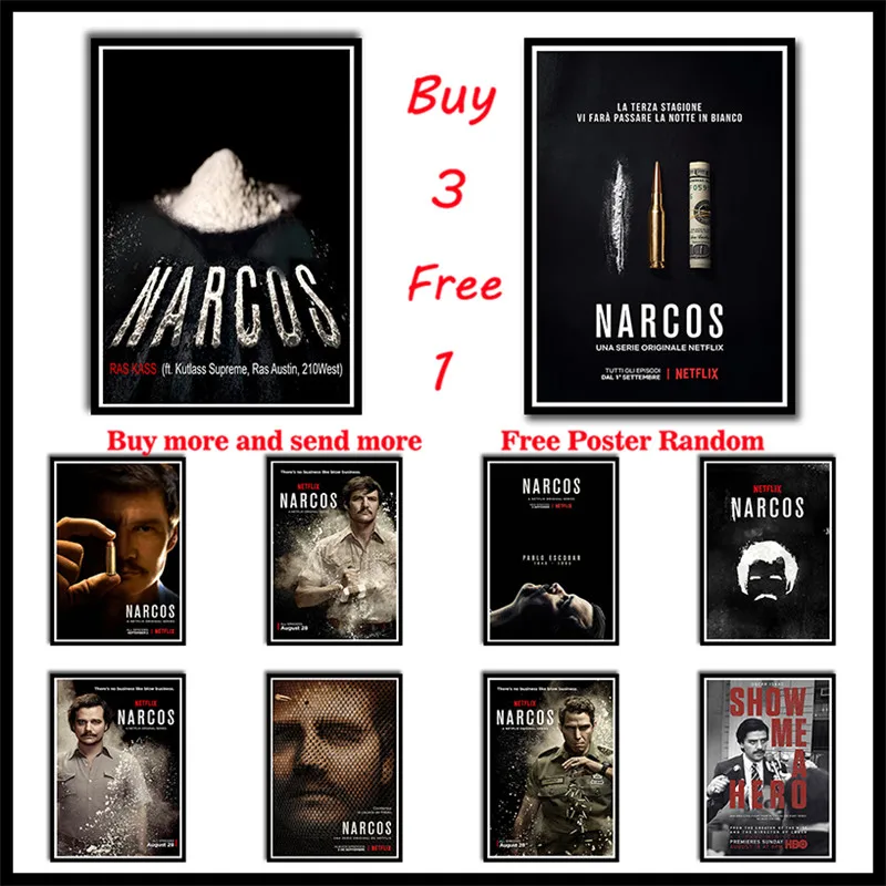cheap Season Narcos TV series Coated paper Posters Decorative Wall Art Home Bar Posters Decor Frameless