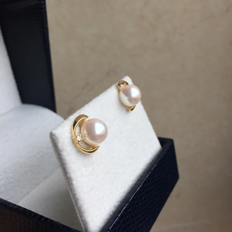 

Eternal wedding Women Gift word 925 Sterling silver real Permanent natural Japanese Akoya sea pearl stud earrings, semi-circular
